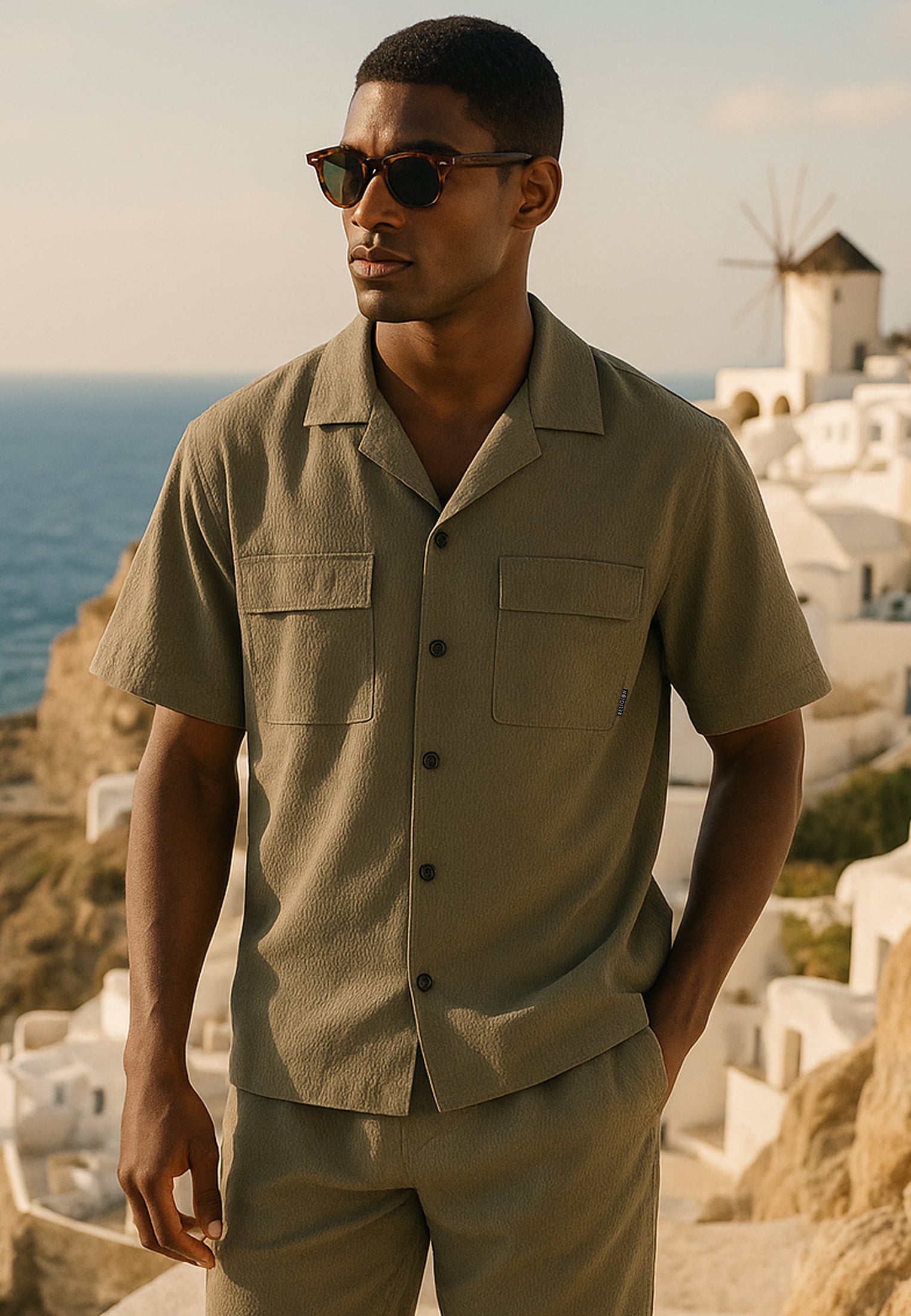 MYKONOS DOUBLE POCKET HOLIDAY SHIRT MOSS GREEN