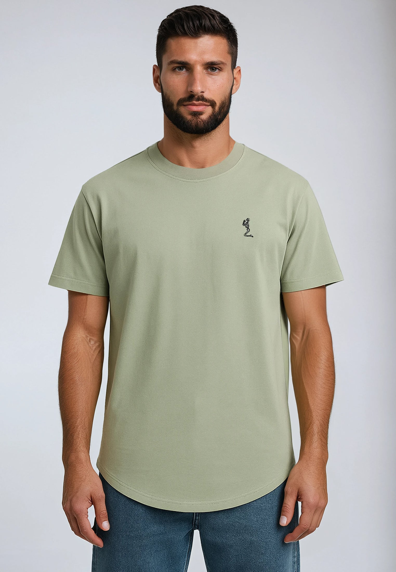 ESSENTIAL SWAG CURVED HEM SOFT KHAKI T-SHIRT