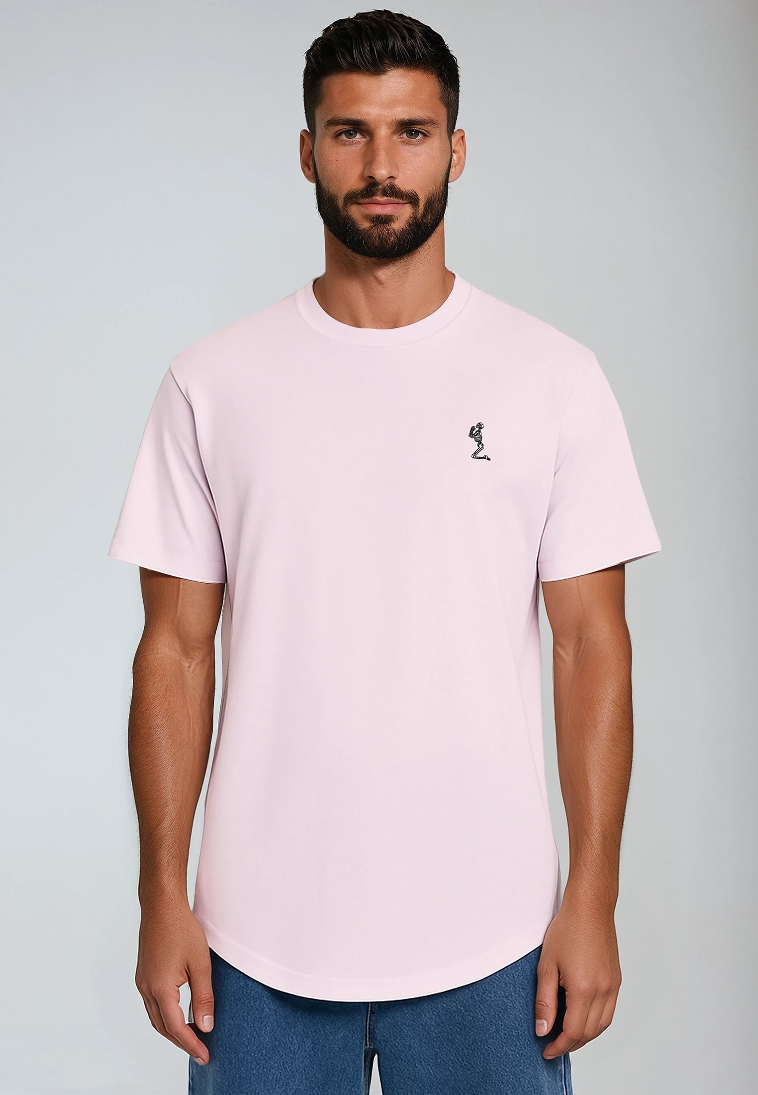 ESSENTIAL SWAG CURVED HEM PALE PINK T-SHIRT
