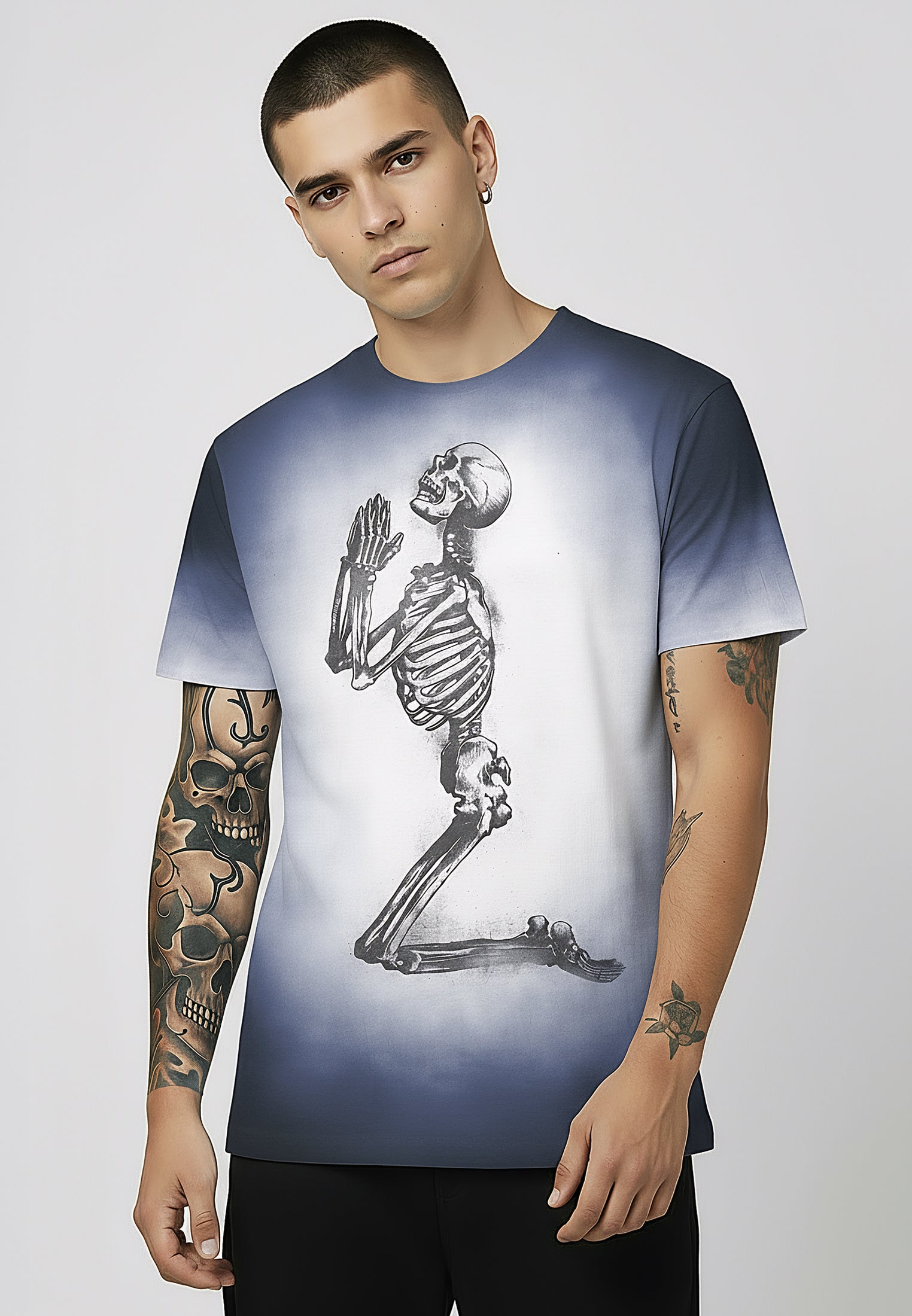 PRAYING SKELETON T-SHIRT BLUE