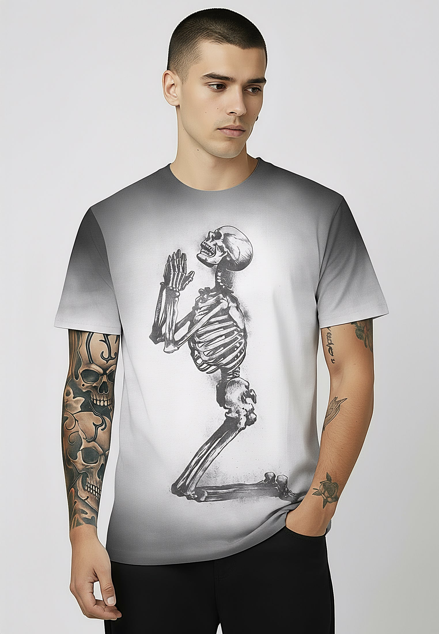 PRAYING SKELETON T-SHIRT WASHED BLACK