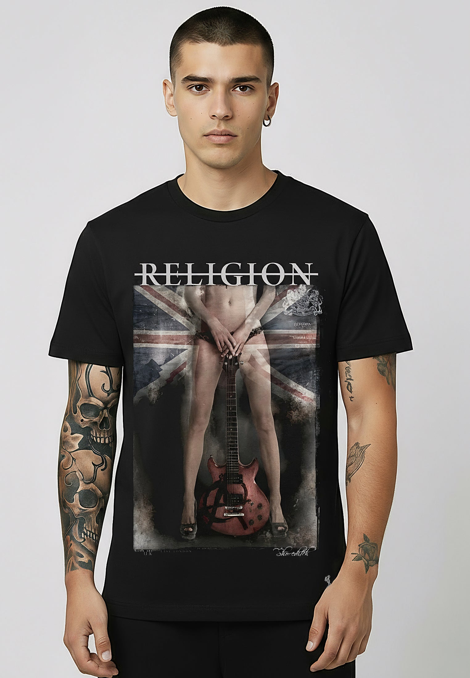 GIRL FLAG GUITAR T-SHIRT JET BLACK