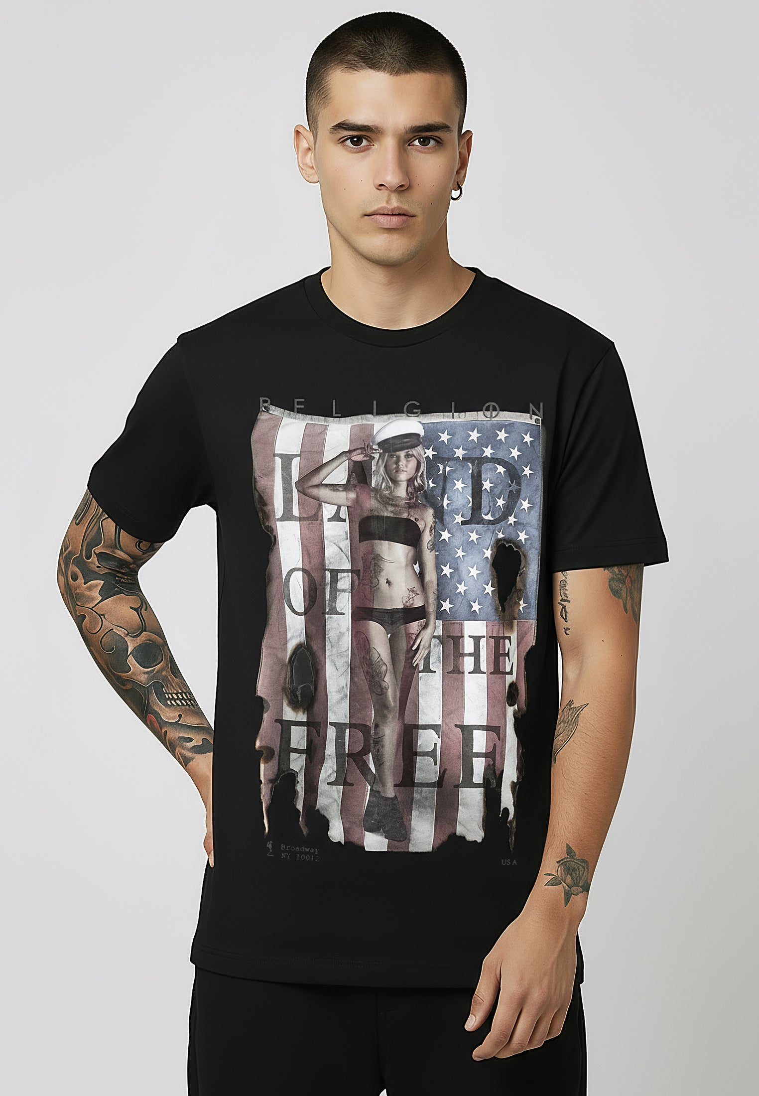 LAND OF THE FREE WASHED BLACK T-SHIRT