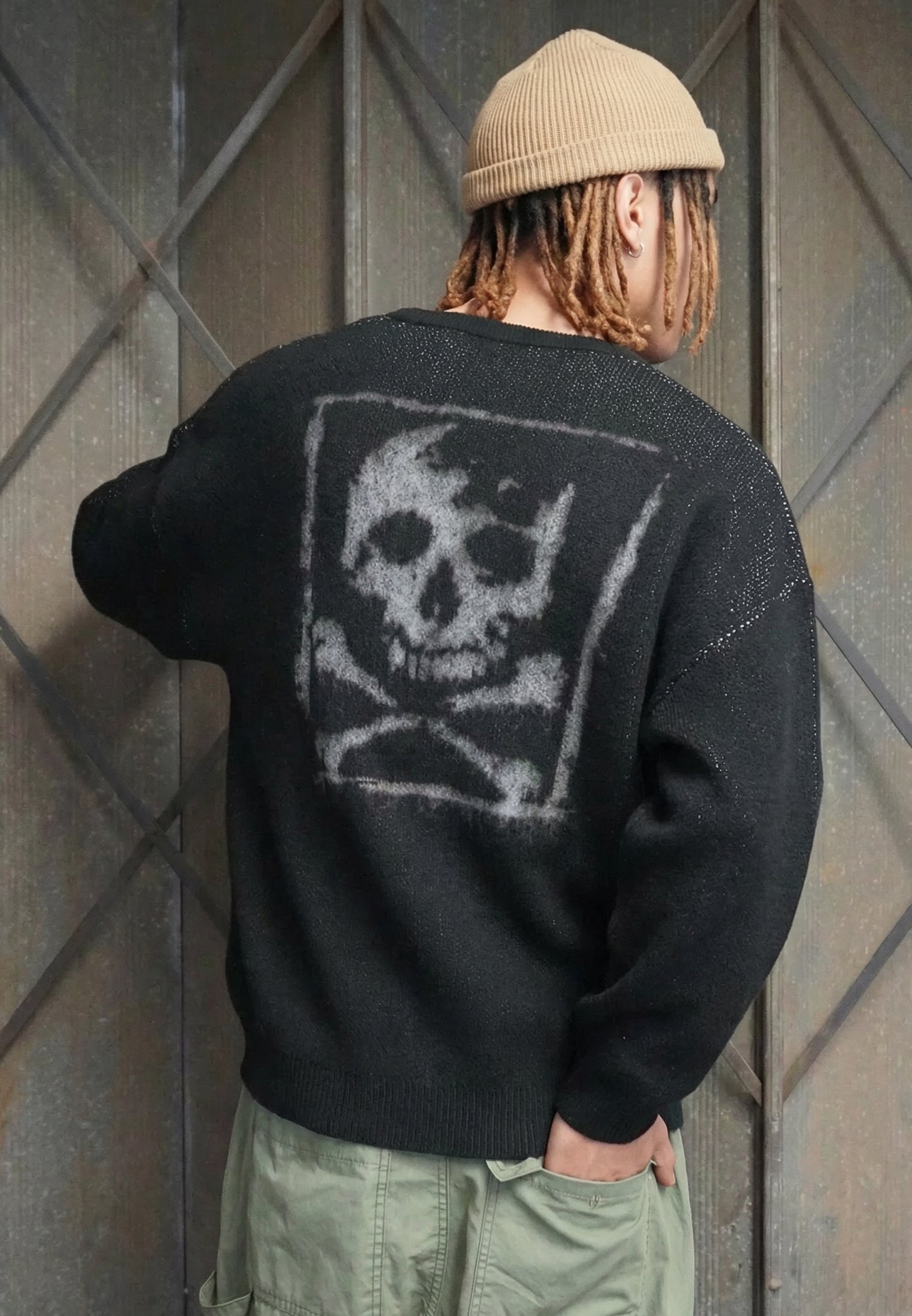 SKULL ANTARSIA KNIT BLACK